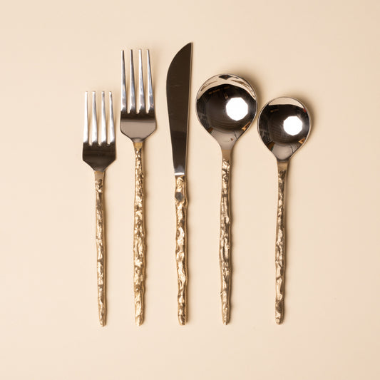 Shelton Metal Sand Drip Brass 5-Piece Flatware