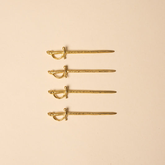 Shelton Metal Brass Sword Martini Picks, Set of 4